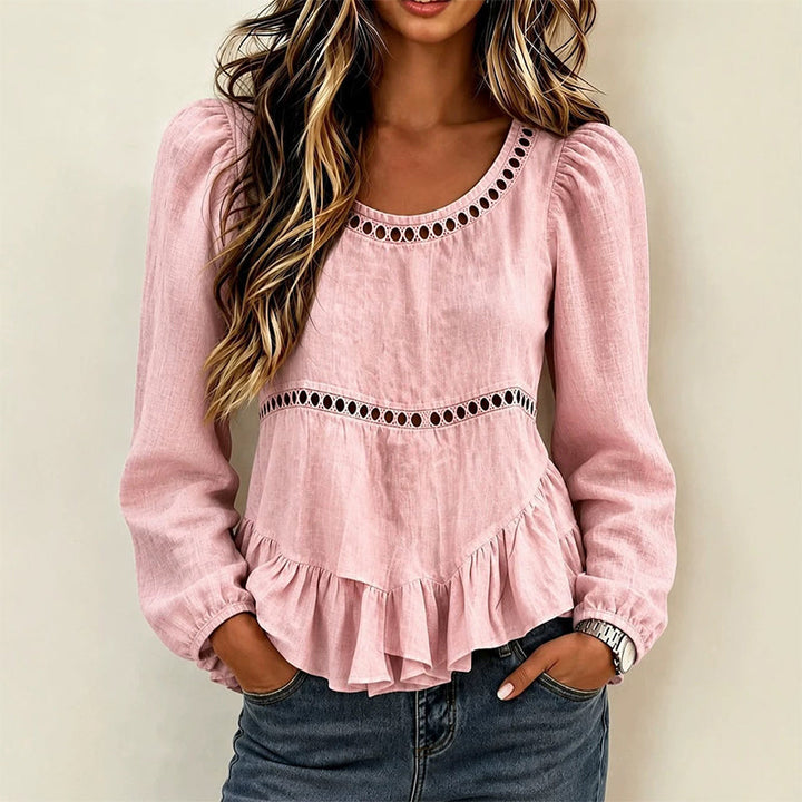 Genevelle - Blusa de tacto suave con volantes