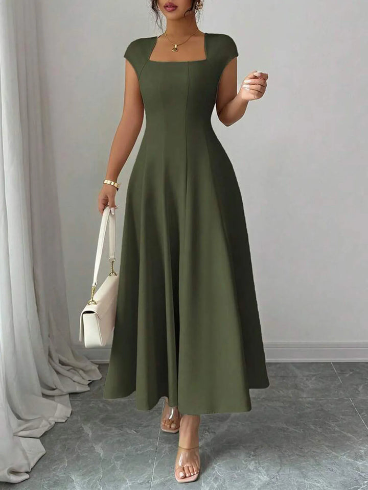 Ysolenne - Vestido midi con escote cuadrado de tacto suave