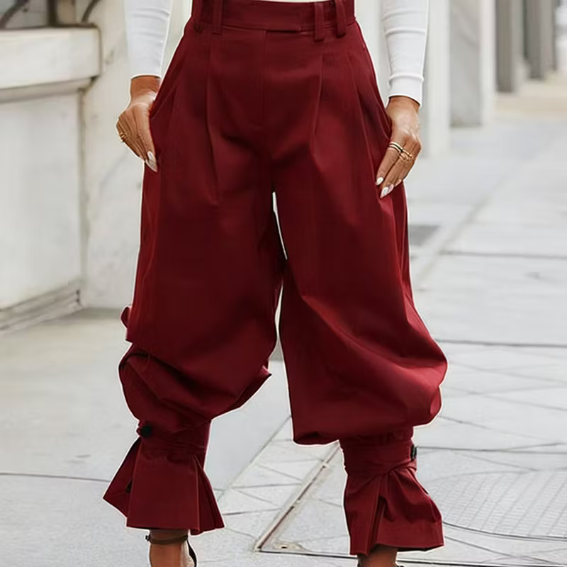 Dianella - Pantalón de tiro alto con volantes en el bajo