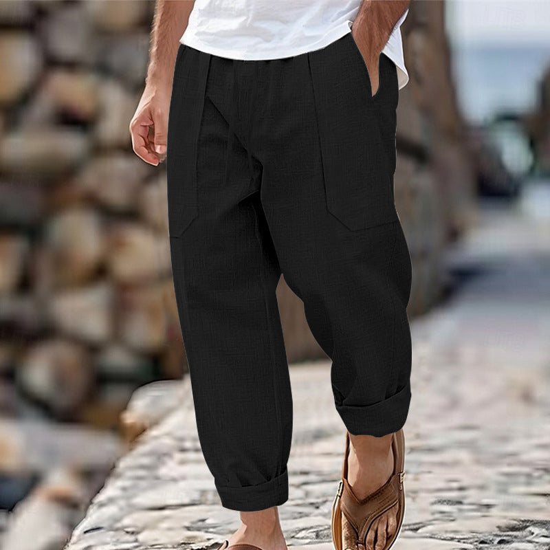 Halston - Pantalón de mezcla de lino de corte relajado