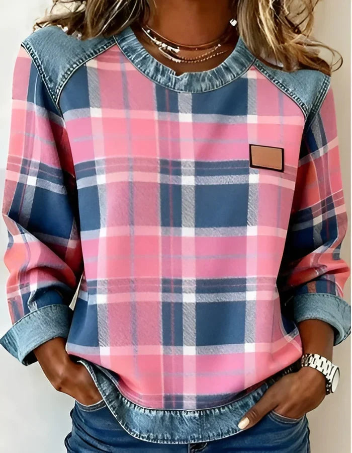 Adair - Sudadera de cuello redondo de cuadros casual