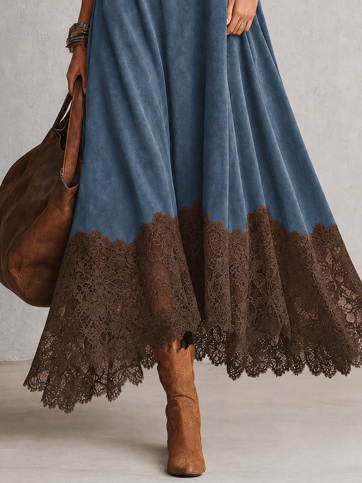 Maelis - Vestido largo con encaje de terciopelo