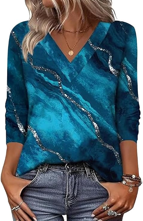 Arianwen - Blusa estampada de tacto suave con escote en V