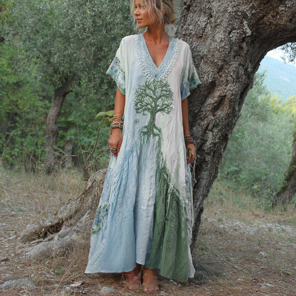 Carivienne - Vestido largo con estampado vintage de árboles