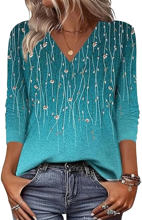 Arianwen - Blusa estampada de tacto suave con escote en V