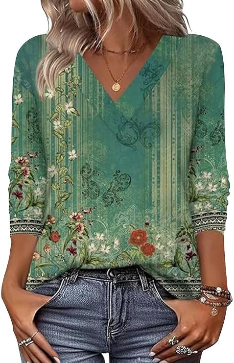 Arianwen - Blusa estampada de tacto suave con escote en V