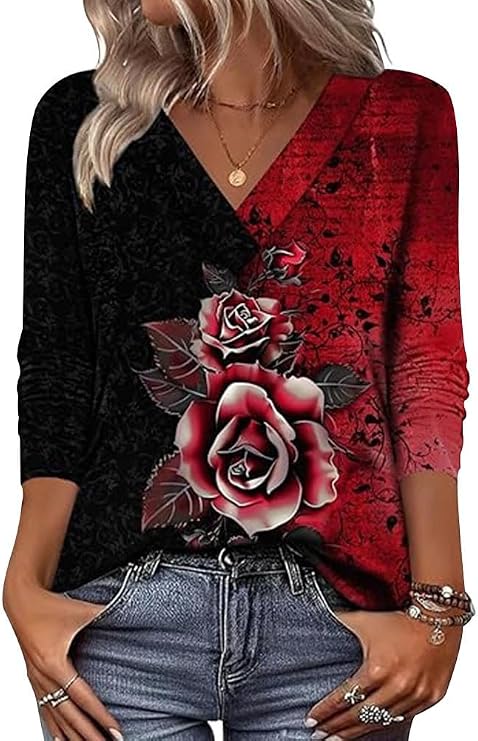 Arianwen - Blusa estampada de tacto suave con escote en V