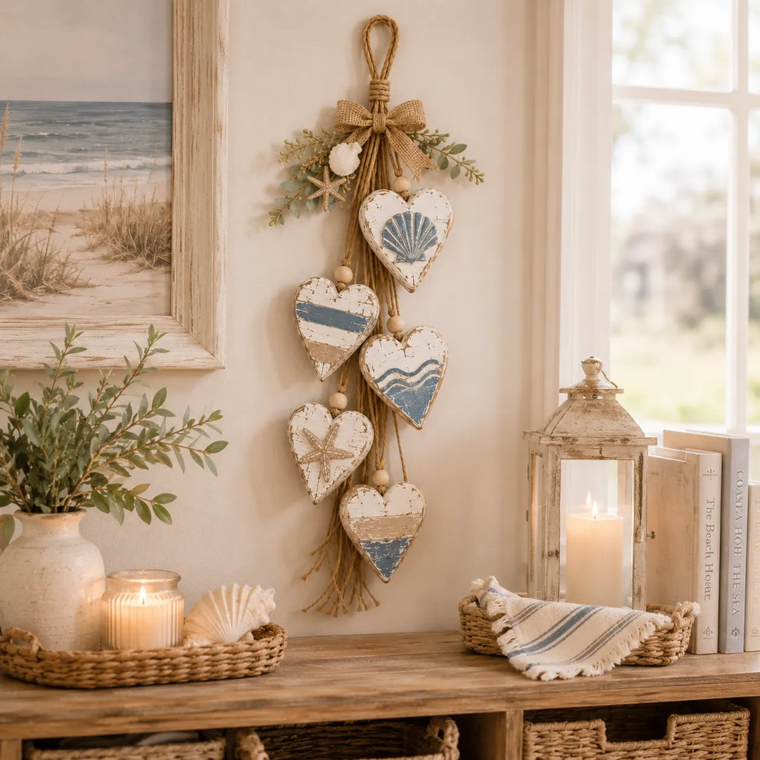 Alinora - Colgante de pared con borlas en forma de corazón y acabado envejecido