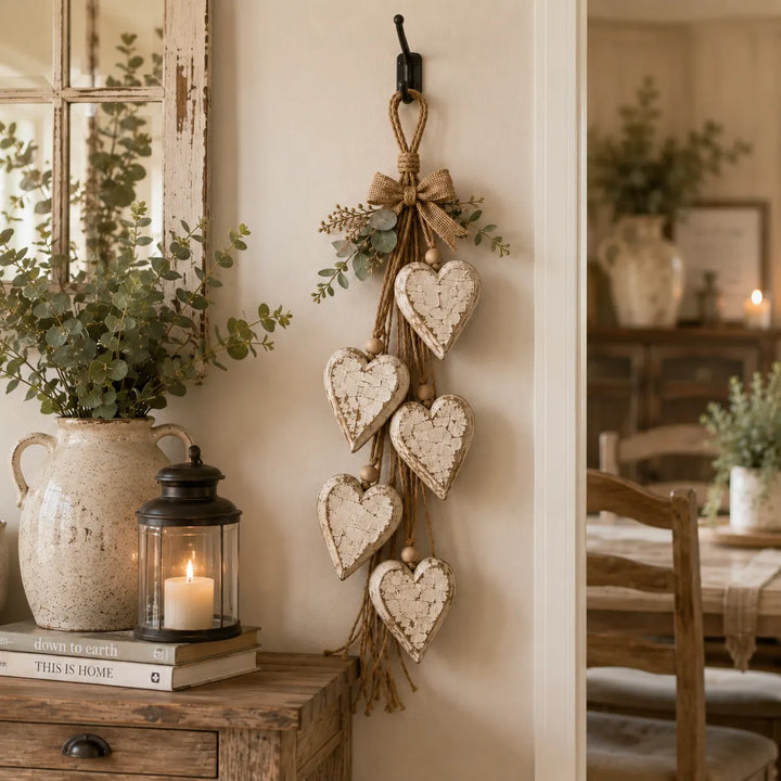 Alinora - Colgante de pared con borlas en forma de corazón y acabado envejecido