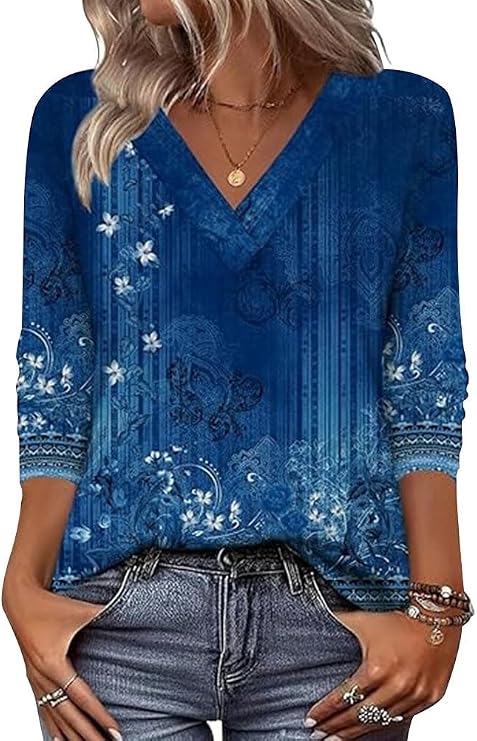 Arianwen - Blusa estampada de tacto suave con escote en V