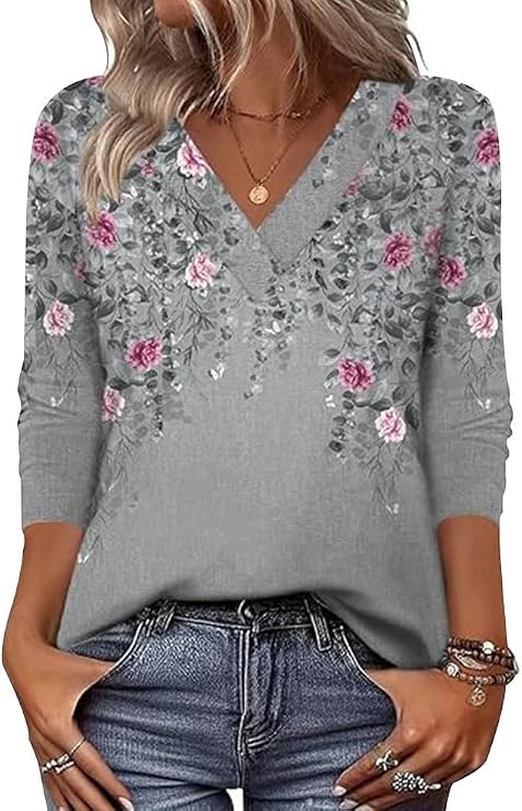 Arianwen - Blusa estampada de tacto suave con escote en V