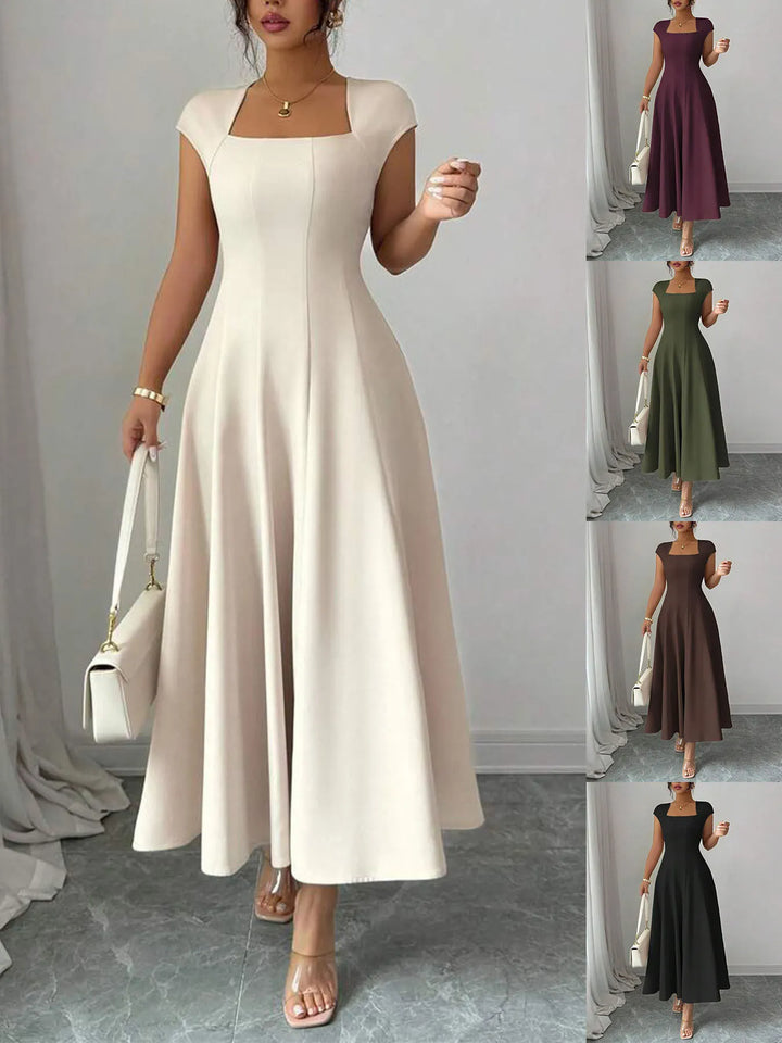 Ysolenne - Vestido midi con escote cuadrado de tacto suave