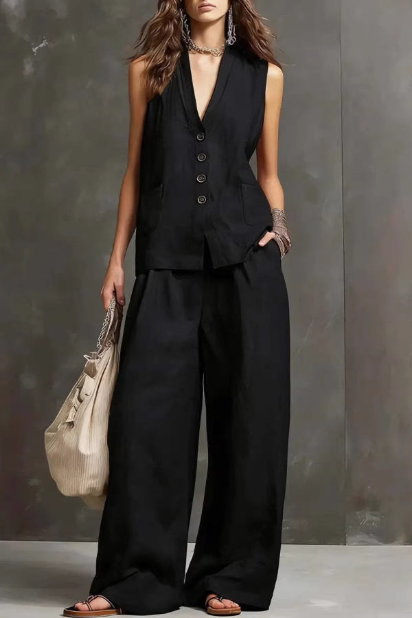 Heloise - Conjunto de chaleco transpirable y pantalón de pernera ancha