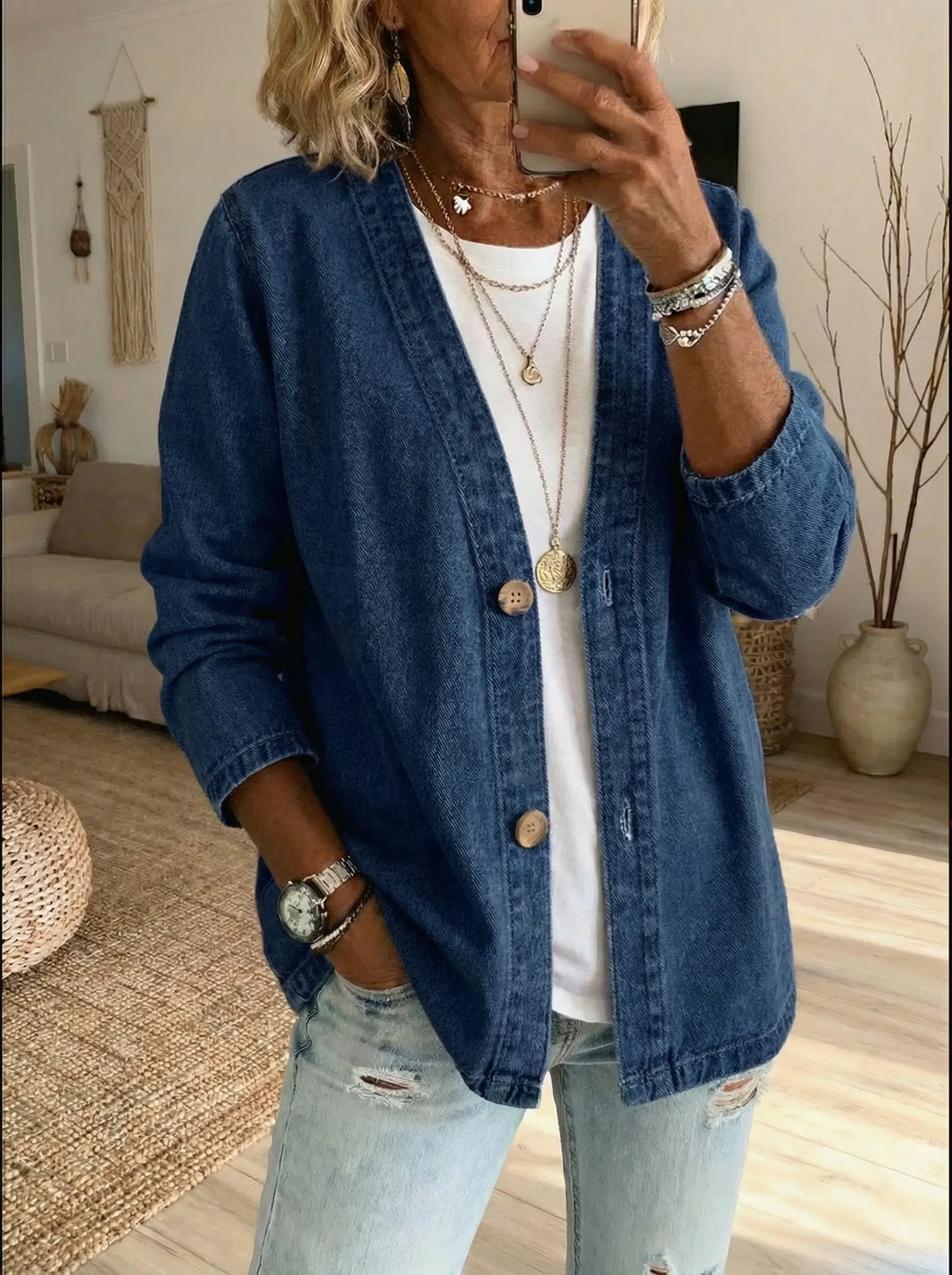 Shiloh - Cárdigan abotonado de denim ligero