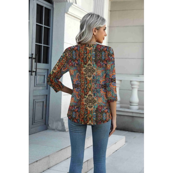 Arianwen - Blusa estampada de tacto suave con escote en V