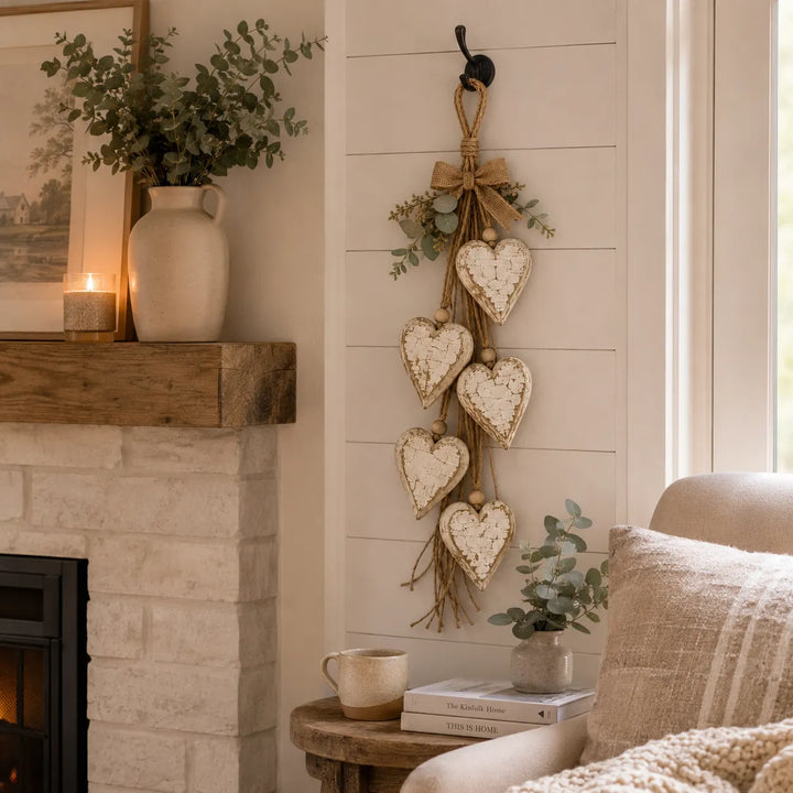 Alinora - Colgante de pared con borlas en forma de corazón y acabado envejecido