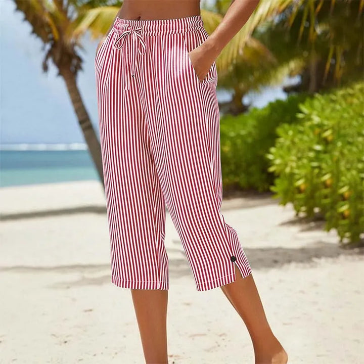 Roselina - Pantalón capri de rayas con cintura ajustable