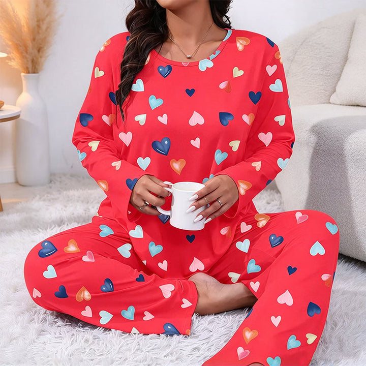 Bina - Pijama de dos piezas de manga larga con estampado de corazones