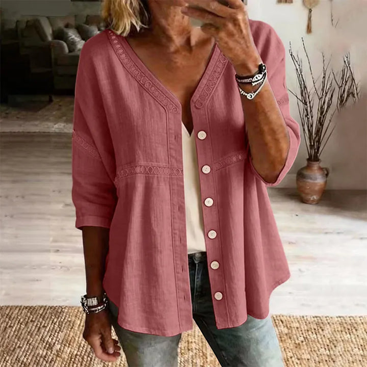 Ardena - Blusa bordada de botonadura frontal
