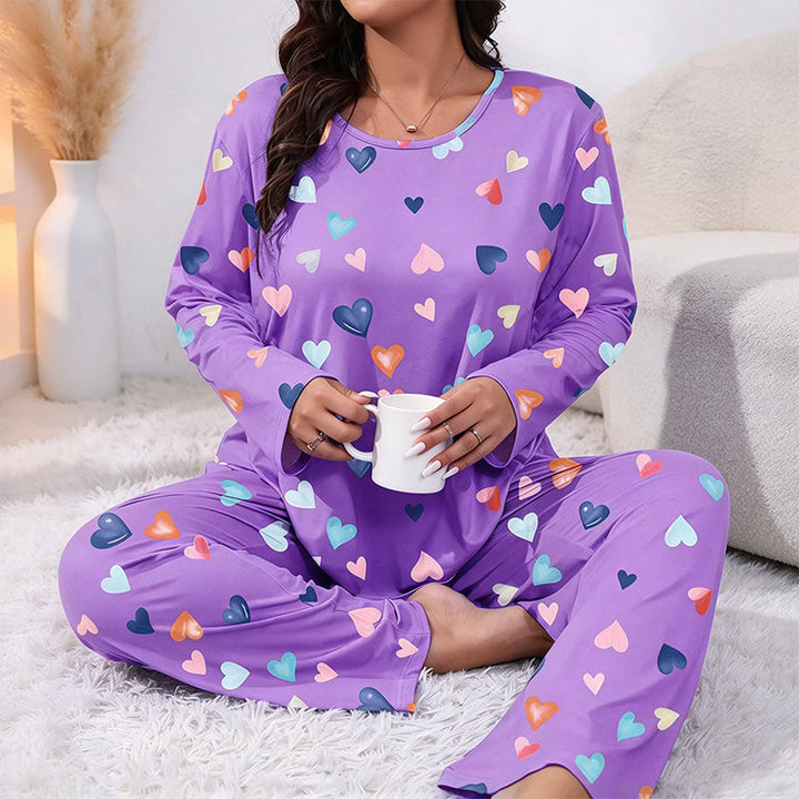 Bina - Pijama de dos piezas de manga larga con estampado de corazones