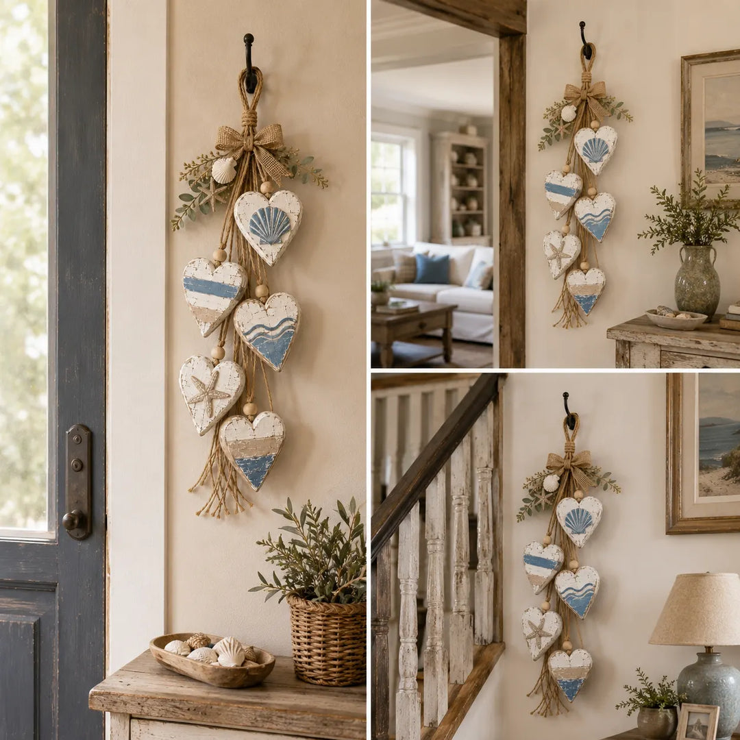 Alinora - Colgante de pared con borlas en forma de corazón y acabado envejecido