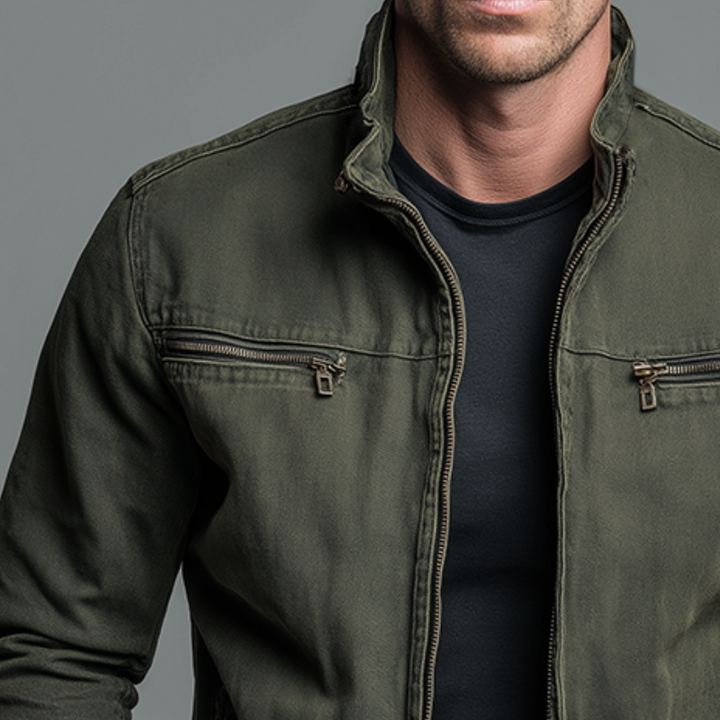 Brody - Chaqueta con cremallera frontal, lavado vintage y tacto suave