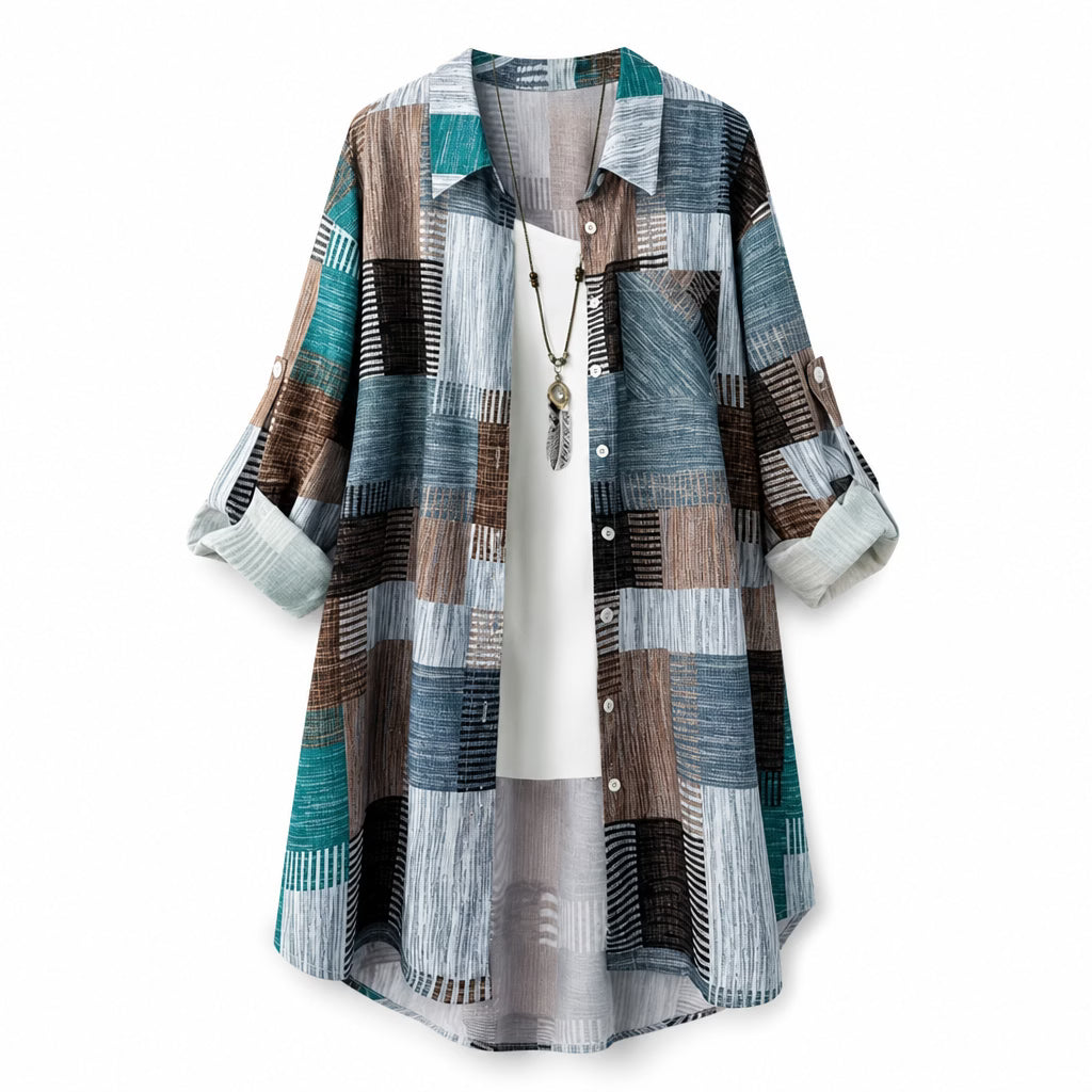 Nia - Sobrecamisa larga con estampado de patchwork