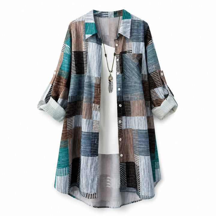 Nia - Sobrecamisa larga con estampado de patchwork
