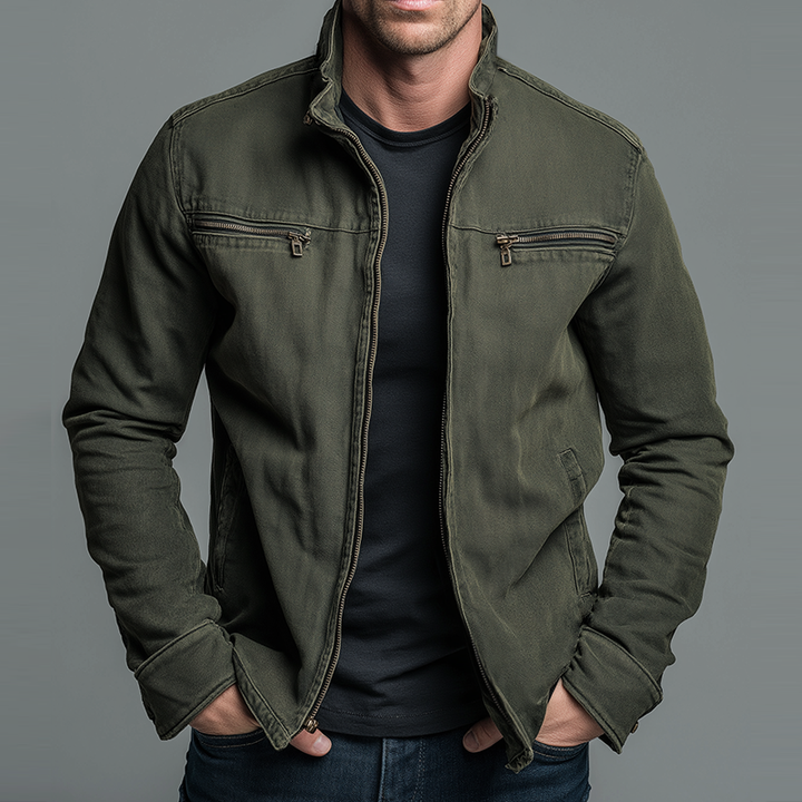 Brody - Chaqueta con cremallera frontal, lavado vintage y tacto suave