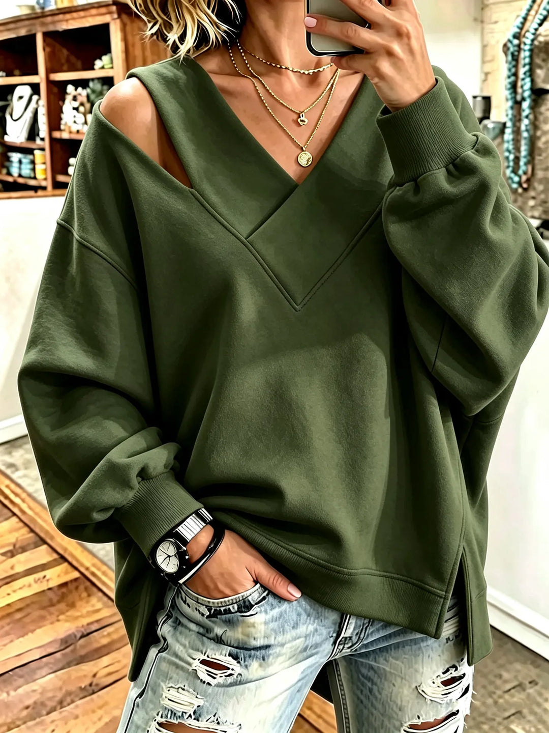 Aurelia - Sudadera de cuello en pico y tacto suave