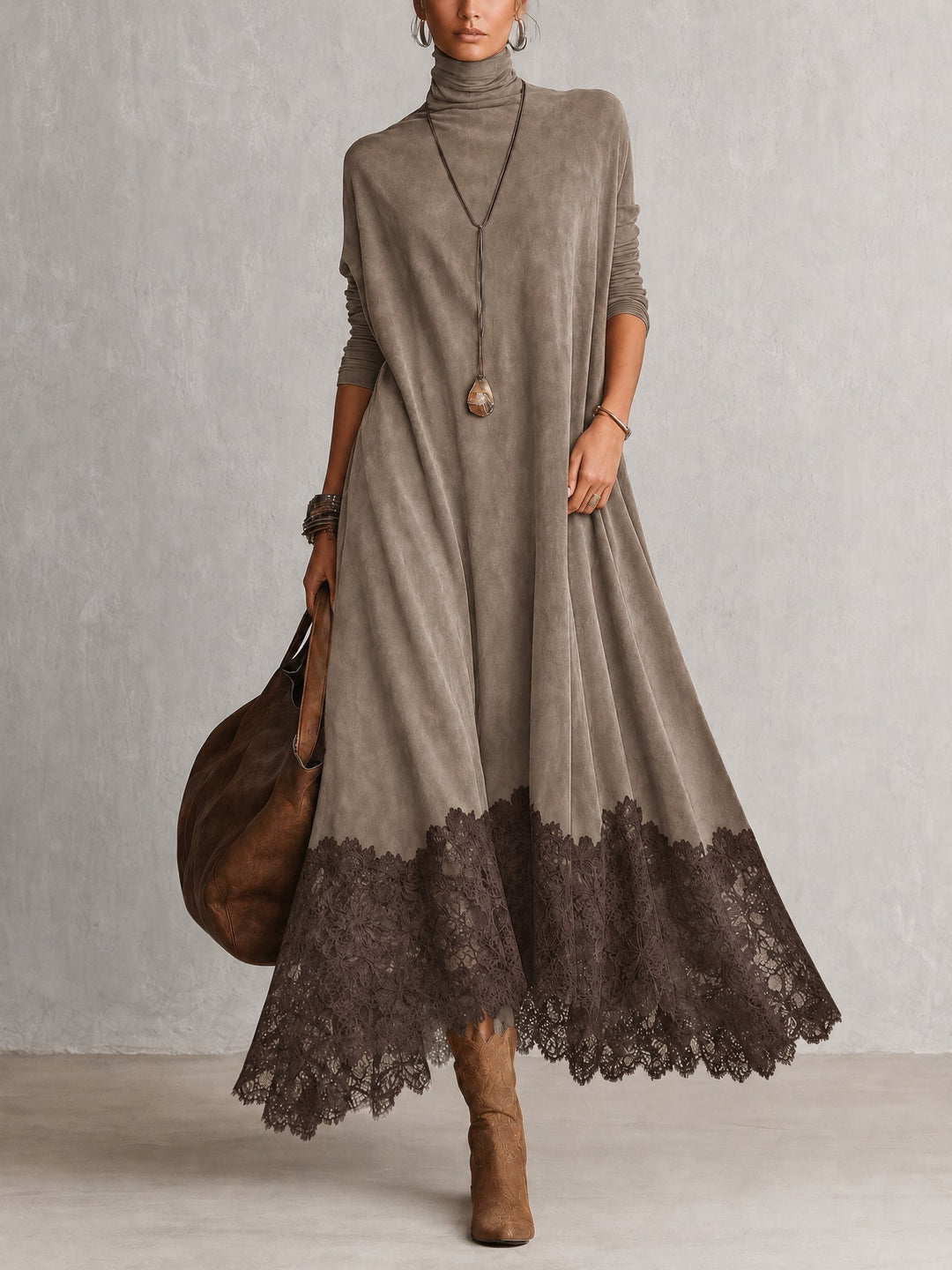 Maelis - Vestido largo con encaje de terciopelo