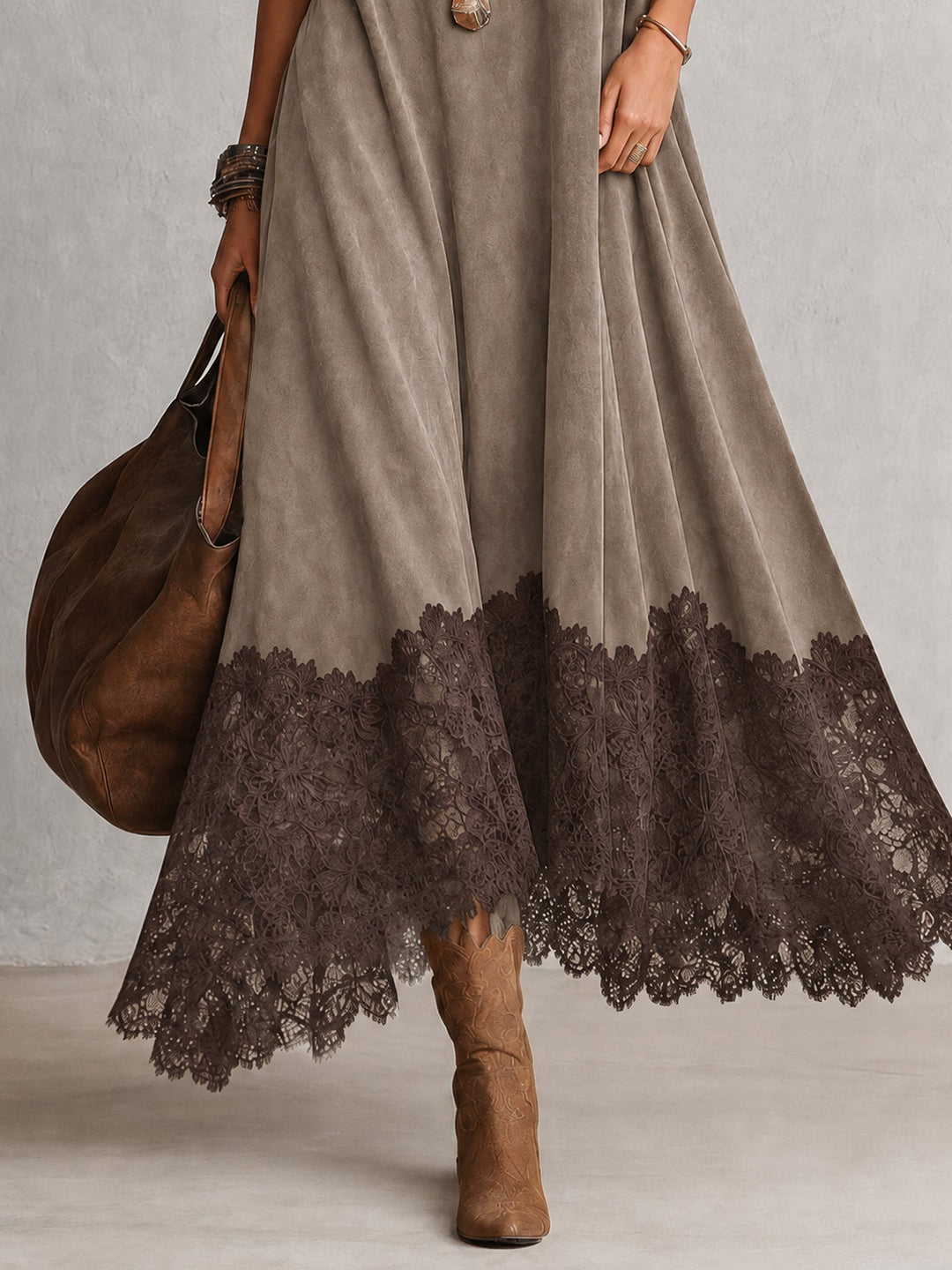 Maelis - Vestido largo con encaje de terciopelo