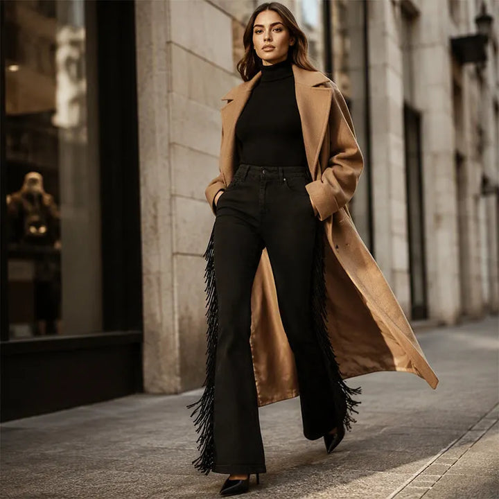 Fiorenne - Pantalones acampanados con flecos de estética western