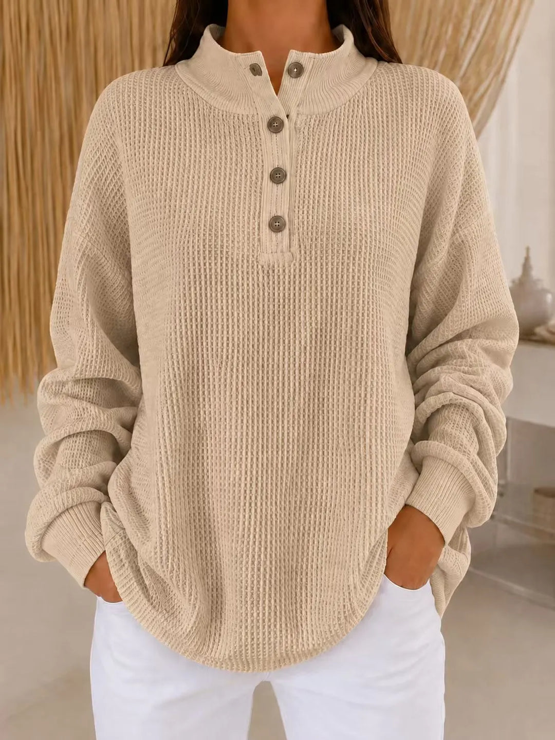 Belliora - Jersey de punto texturizado con escote abotonado
