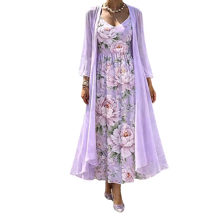 Asteria - Vestido maxi de dos piezas con estampado floral