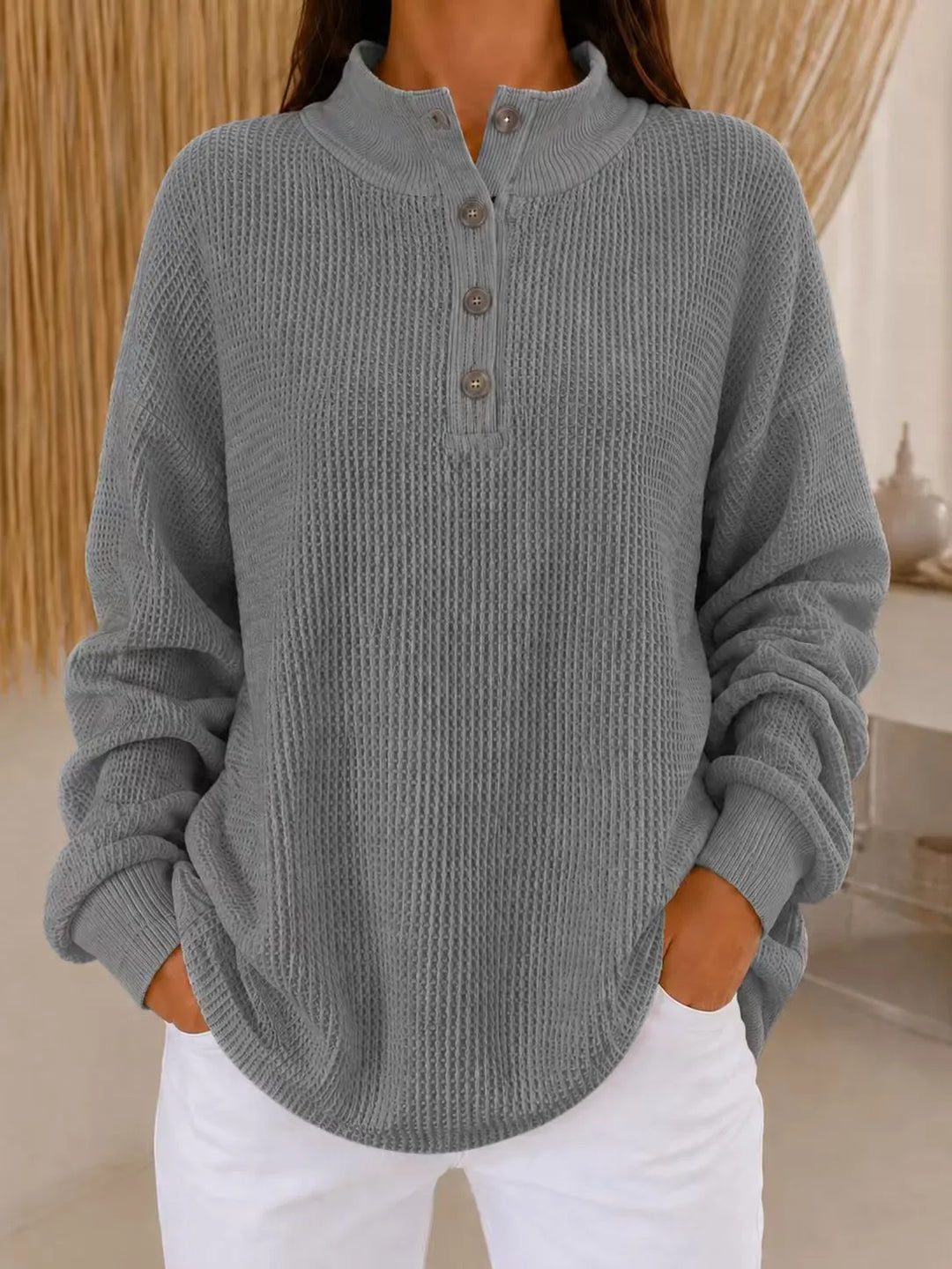 Belliora - Jersey de punto texturizado con escote abotonado