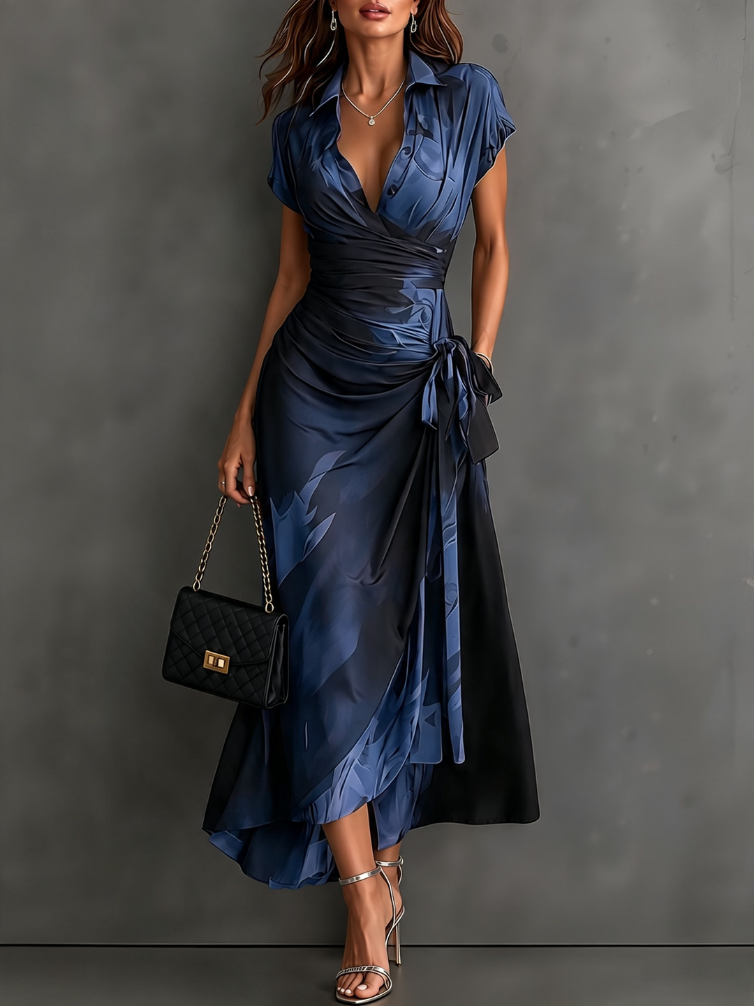 Roselle - Vestido largo con cuello camisero y caída sedosa