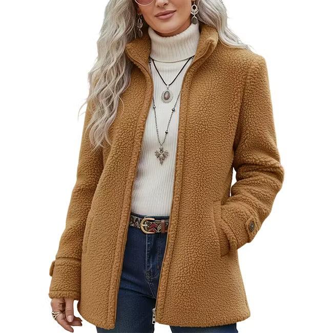 Lana - Chaqueta de largo medio con cremallera texturizada