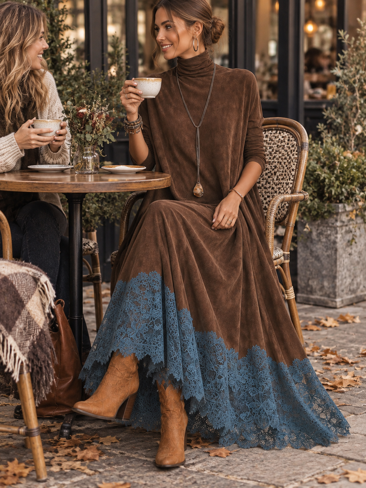 Maelis - Vestido largo con encaje de terciopelo