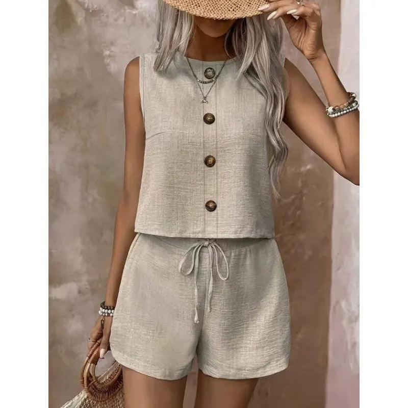 Abilene - Conjunto texturizado de top y shorts