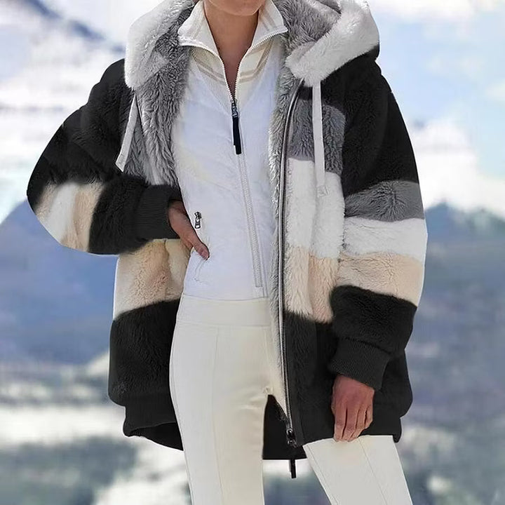 Ruelle - Abrigo de peluche con capucha, corte oversize
