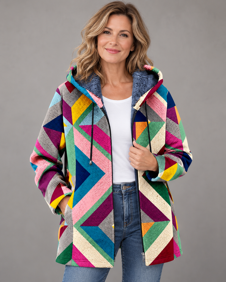 Betha - Chaqueta con capucha con forro de terciopelo geométrico