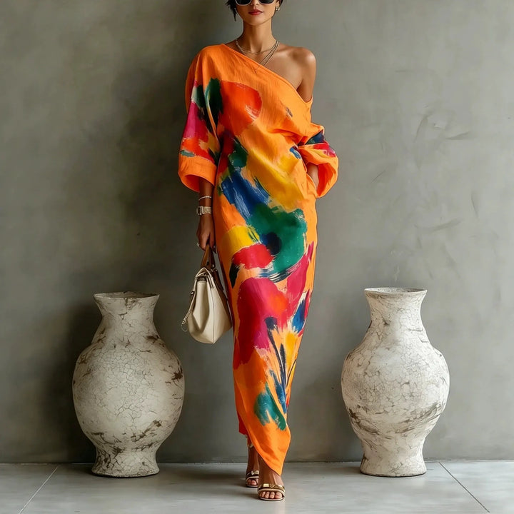 Adoressa - Vestido largo de un solo hombro con silueta escultórica