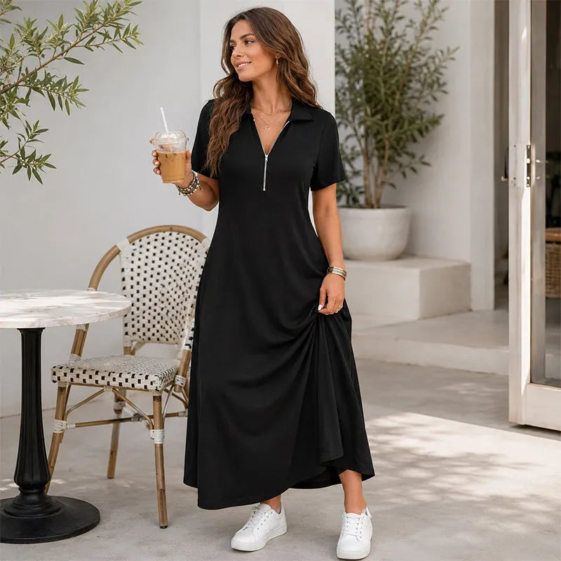 Primelle - Vestido largo suave con cuello de cremallera