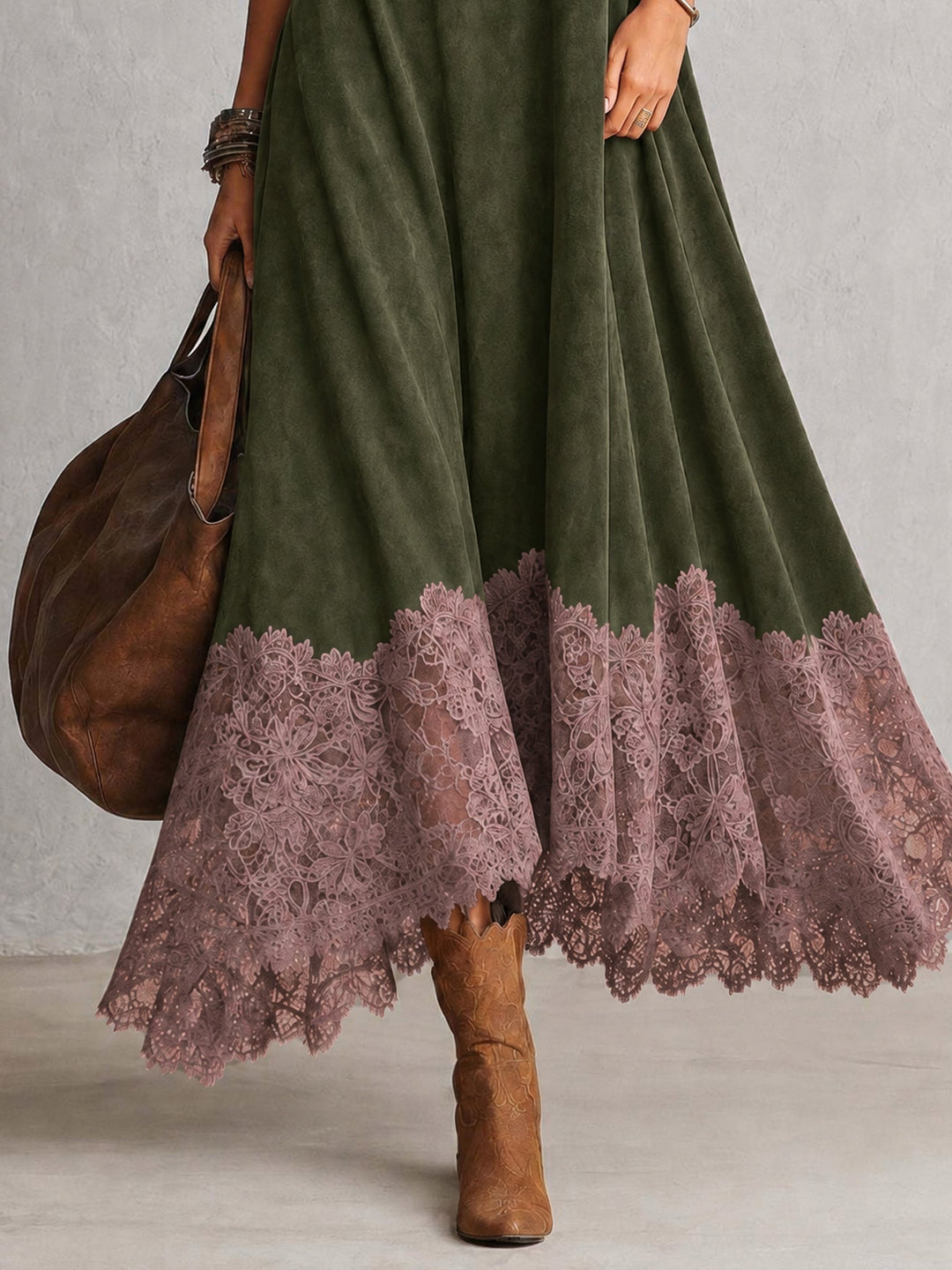 Maelis - Vestido largo con encaje de terciopelo