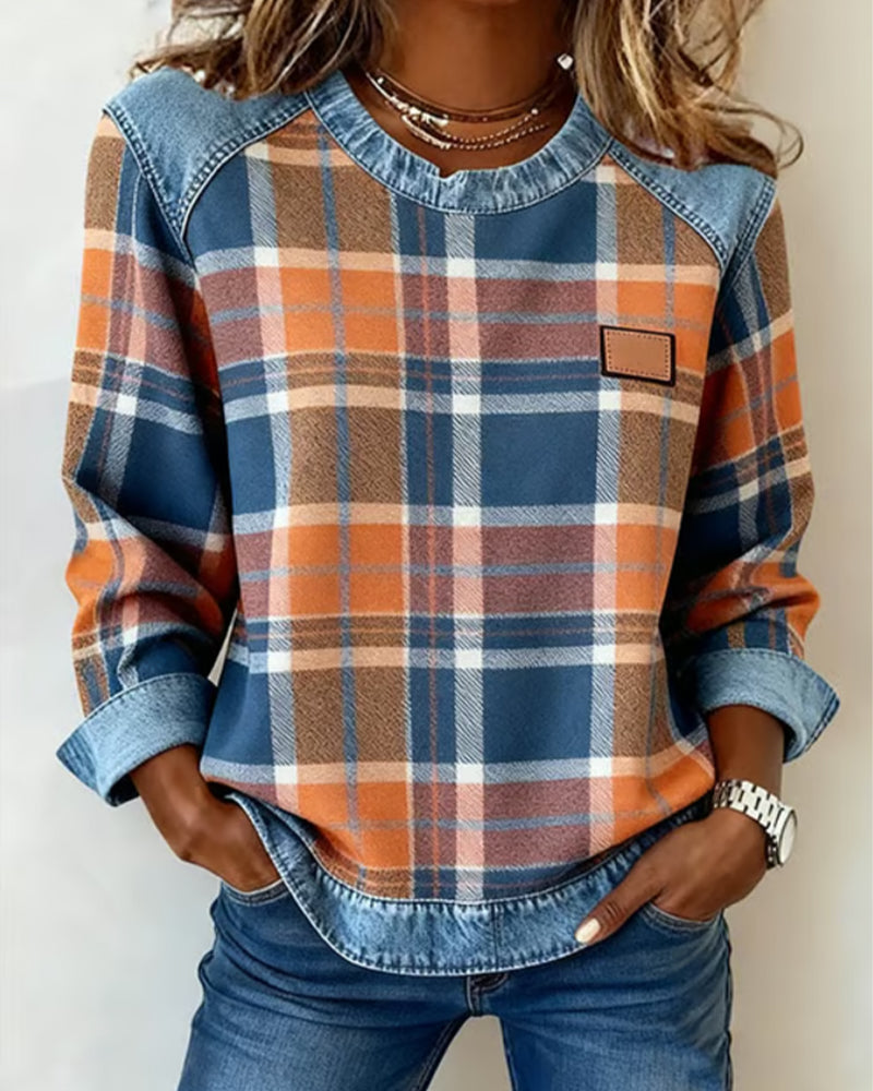 Adair - Sudadera de cuello redondo de cuadros casual