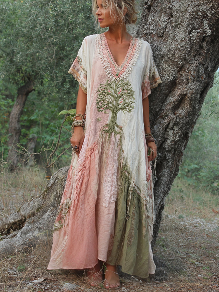 Carivienne - Vestido largo con estampado vintage de árboles