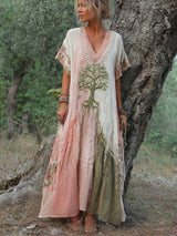 Carivienne - Vestido largo con estampado vintage de árboles