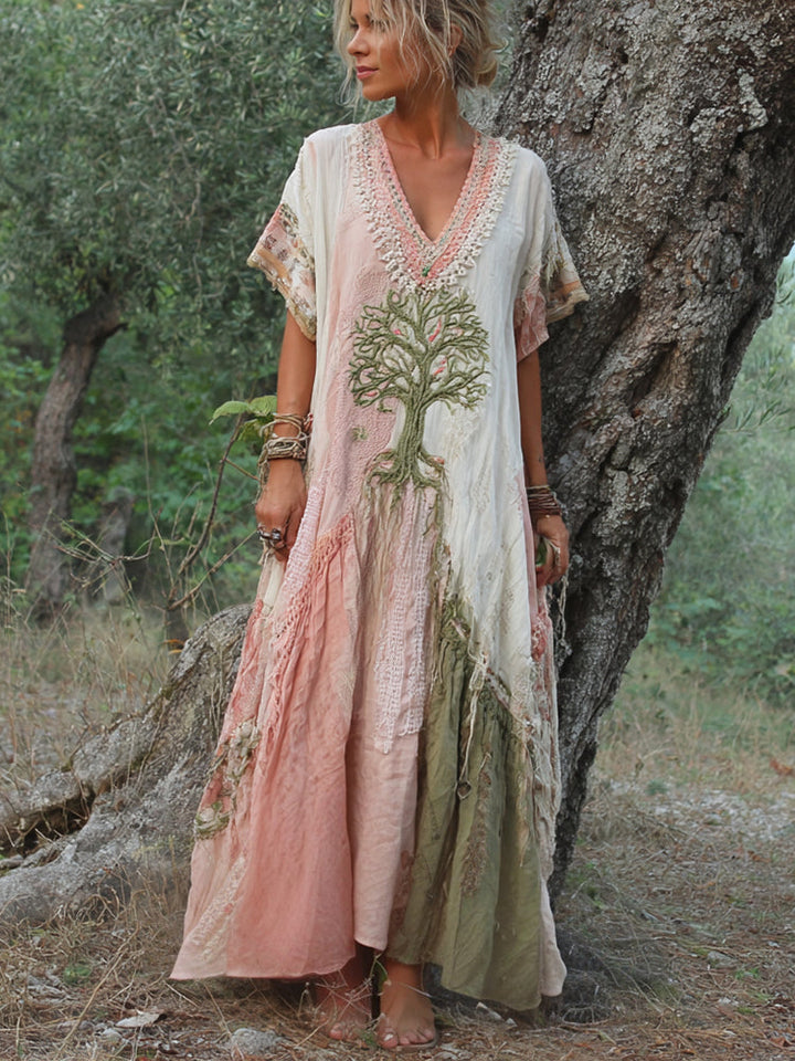 Carivienne - Vestido largo con estampado vintage de árboles
