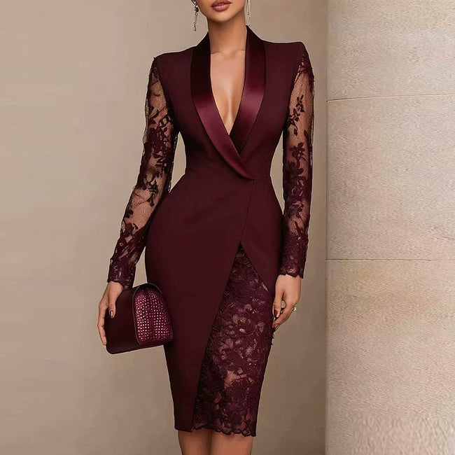 Menna - Vestido midi entallado con mangas de encaje elegantes